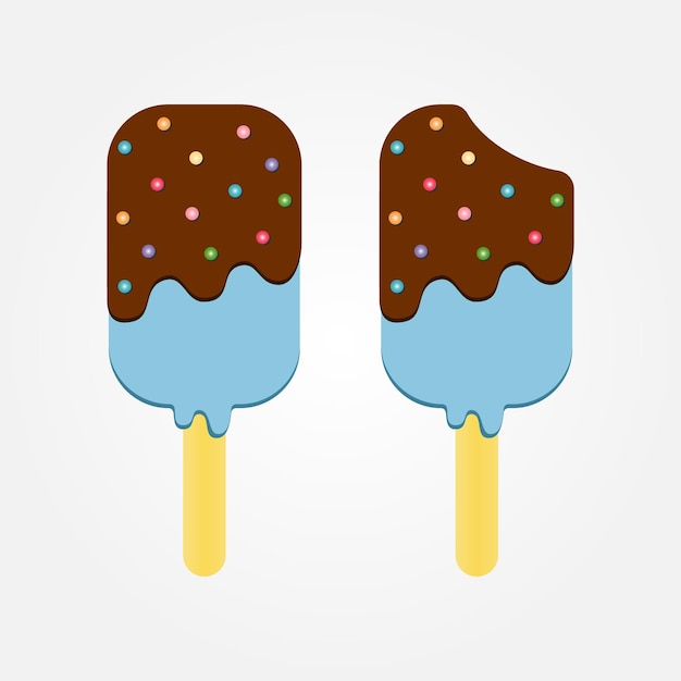 Ice Cream Dessert on a Wooden Stick. Ice Cream on White Background.