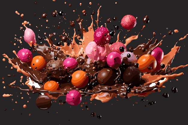 Immersione di gelato nel fiume di cioccolatini illustrazione artistica vettoriale