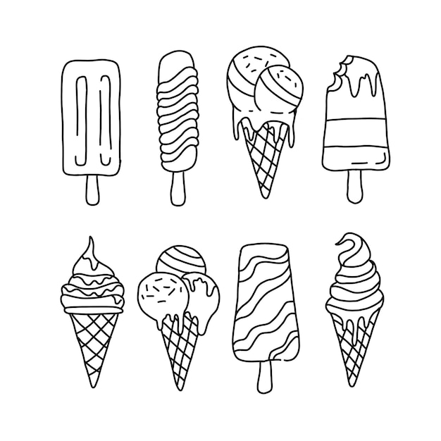 Vettore delle illustrazioni di arte di doodle del gelato