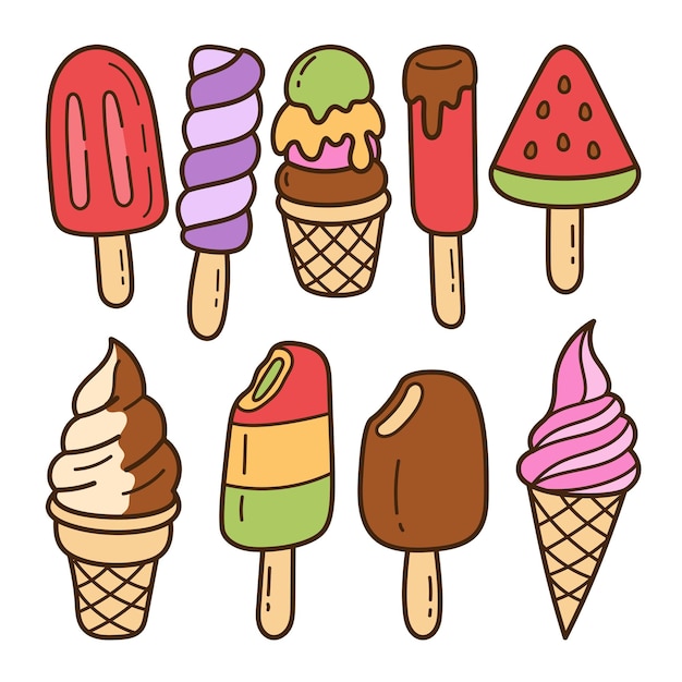 Vettore illustrazione di doodle di gelato