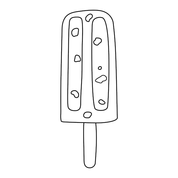 Мороженое в стиле каракулей с заправкой Line art Ручной рисунок векторного замороженного десерта