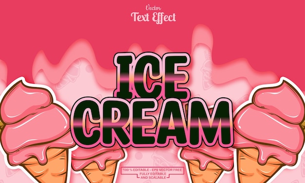 Ice cream editable text effect on melting background with seamless hand drawn pattern