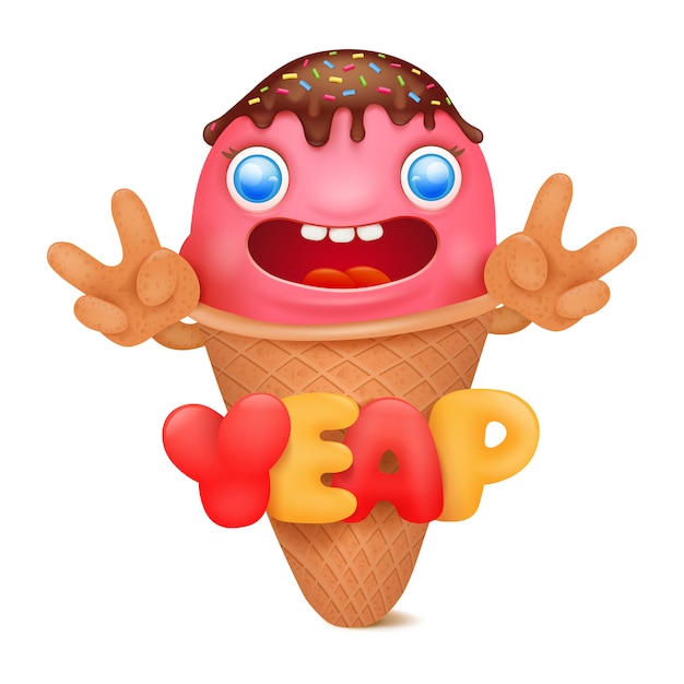 Vector ice cream emoticon cartoon character.