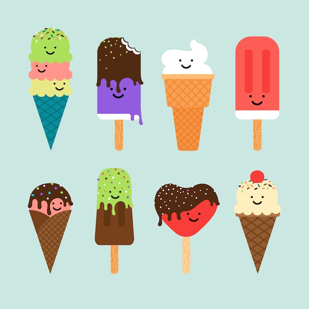 Ice cream flat cute icons