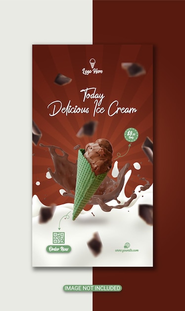 Ice cream flyer template poster or instagram post and bakery menu template design premium vector