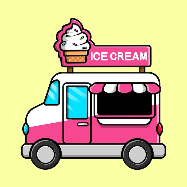 Ice Cream Food Truck Cartoon Vector Icon Illustration