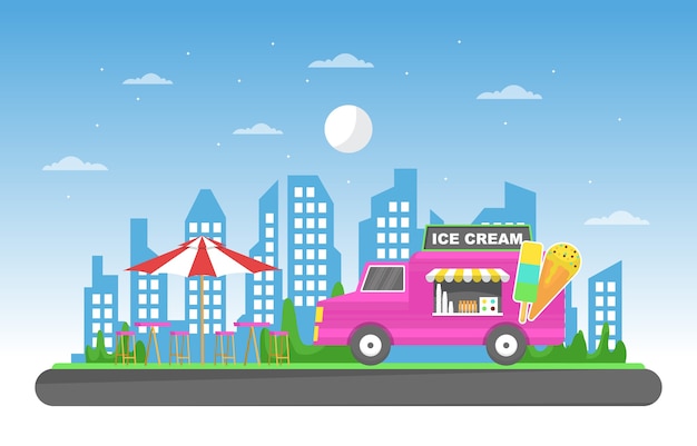 Illustrazione del negozio di strada del veicolo dell'automobile del camion dell'alimento del camion del gelato