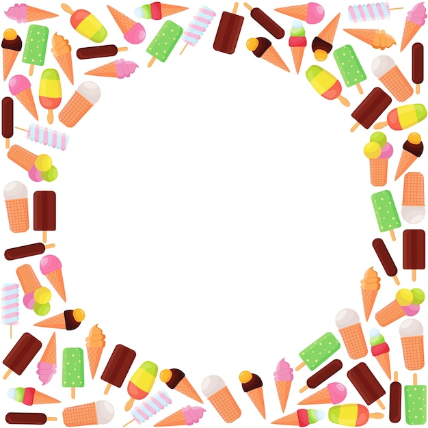 Vector ice cream frame background dairy product from cream or milk sugar different flavours sweet