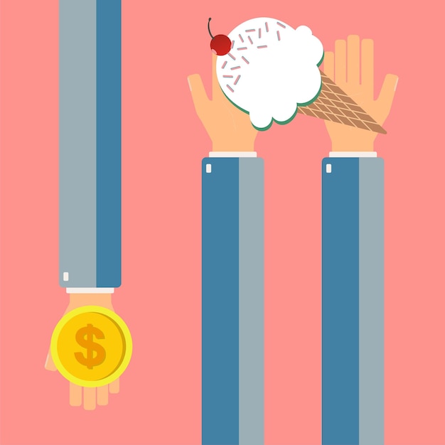 Ice cream in hands Buying ice cream Vector illustration