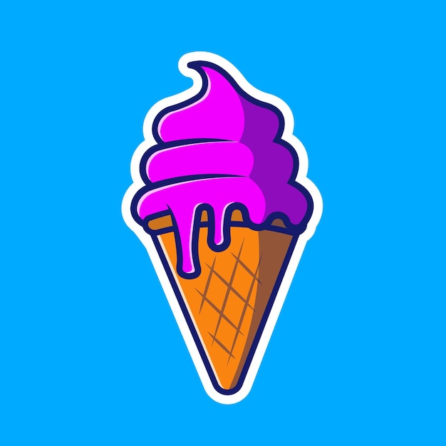 Vector ice cream icon illustration cute melted ice cream with cone cartoon vector