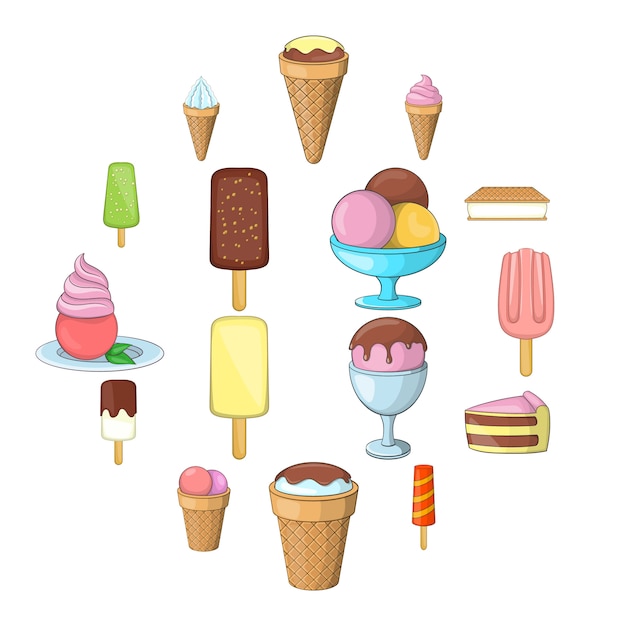 Ice cream icons set, cartoon style