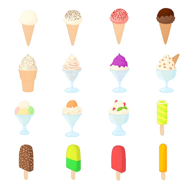 Набор иконок мороженого в мультяшном стиле