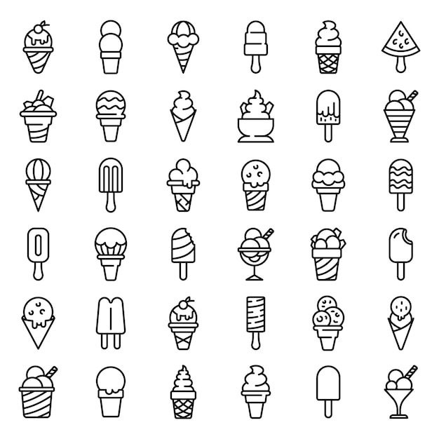 Ice cream icons set, outline style