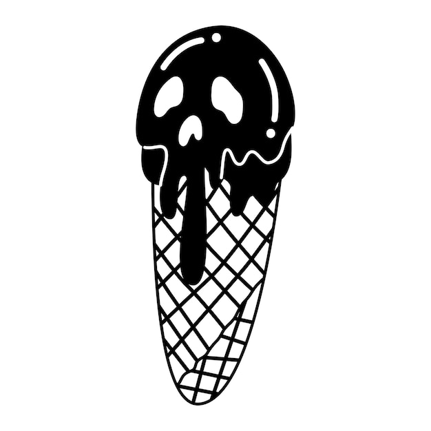 頭蓋骨の形をしたアイスクリーム ヴィンテージ 8090 ロックン ロール バッジ ピン ステッカー 音楽バンド コンサート パーティーのロックスター アイコン パンク落書きベクトル イラスト 孤立した要素
