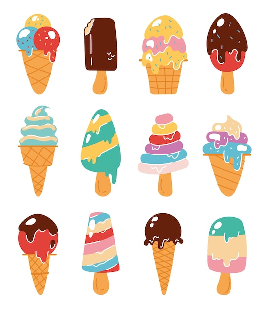 Ice cream isolated on white background set