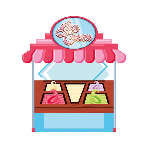 Vector ice cream kiosk and showcase