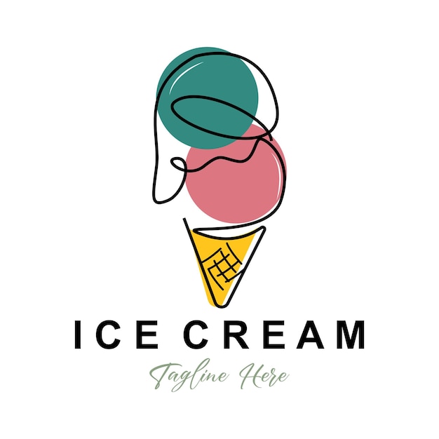 Дизайн логотипа мороженого Свежая сладкая мягкая холодная еда Иллюстрация Детский любимый векторный бренд продукта