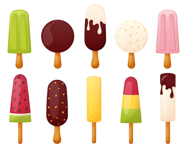 Vector ice cream lolly set frozen dessert