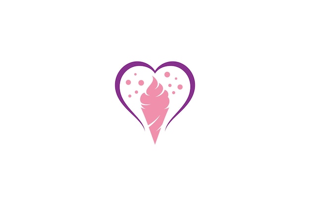 Ice cream love logo with ice cream icon and heart in simple flat design style