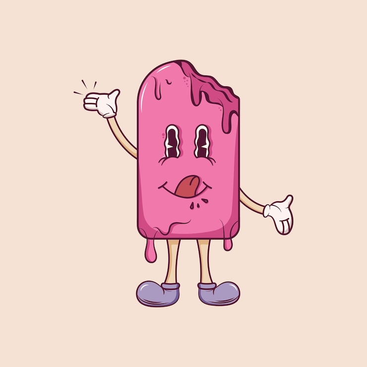 वेक्टर ice cream mascot personage popsicle in retro groovy style cheerful summer delicacy poster flyer logo concept
