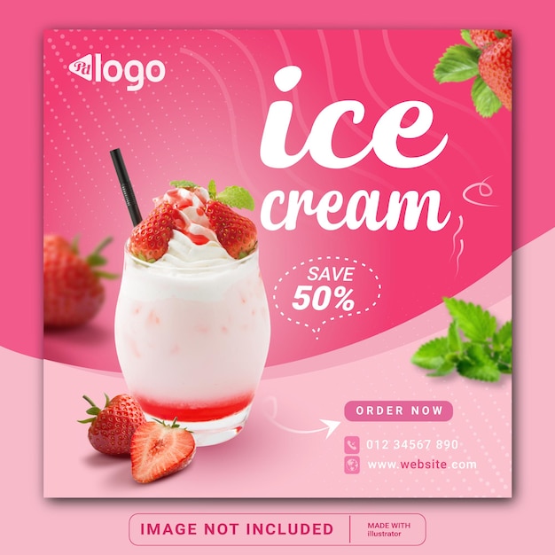 Ice cream menu promotion banner for social media instagram post banner template