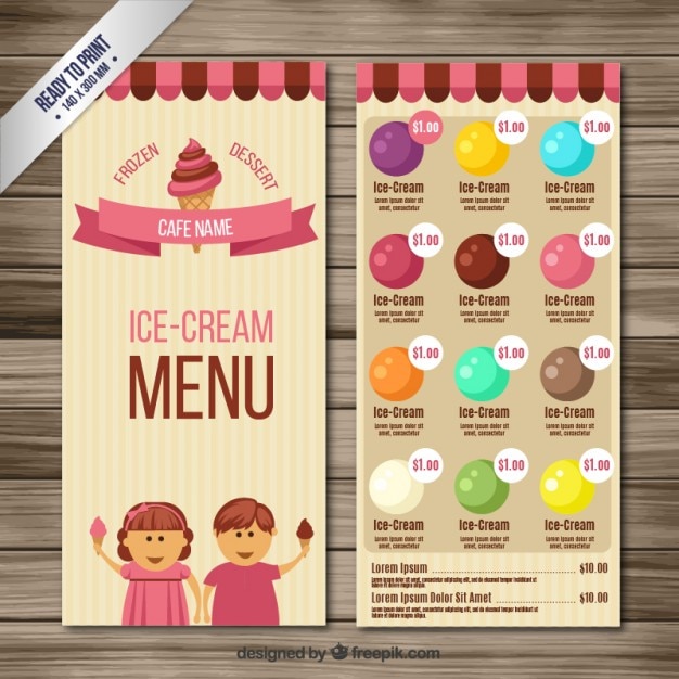 Ice cream menu