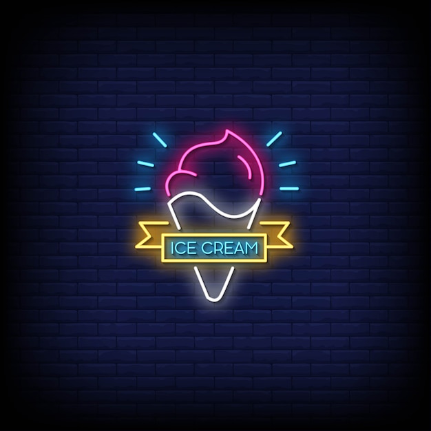 Vector ice cream neon signs style text