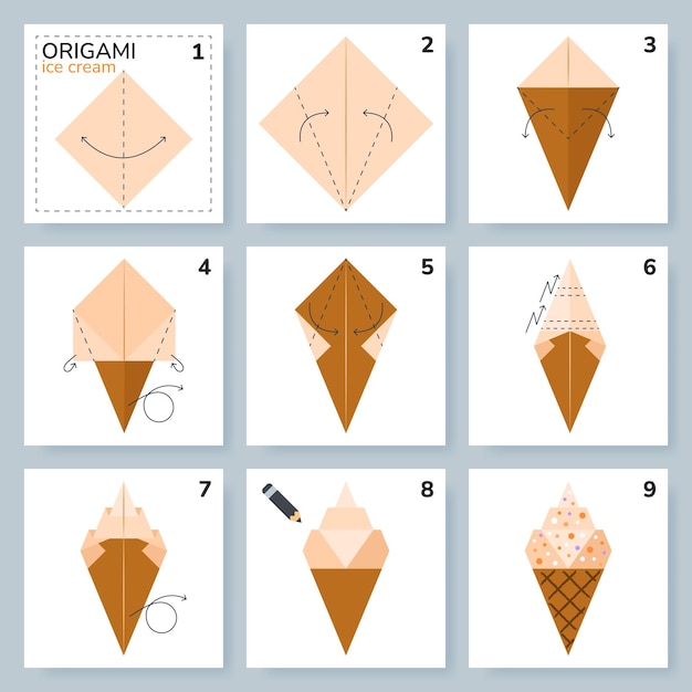 아이스크림 오리가미 스키마 튜토리얼 어린이용 오리거미 움직이는 모델 단계별