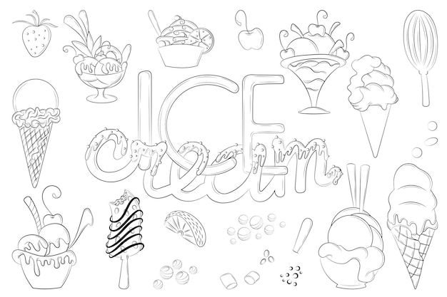 Ice cream outline set.