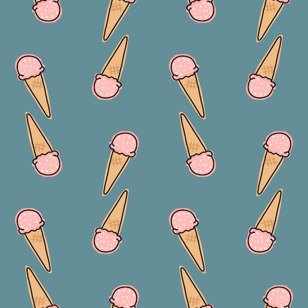 Ice cream pattern Drawn ice cream in a cone on a pattern