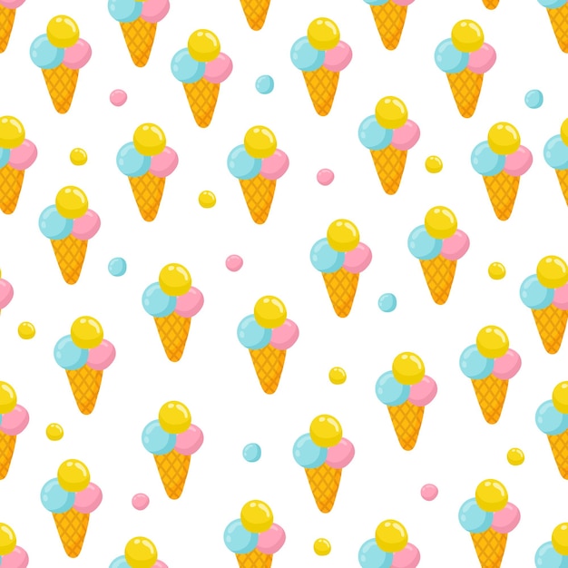 Ice cream pattern. Seamless background. Vector cartoon illustration