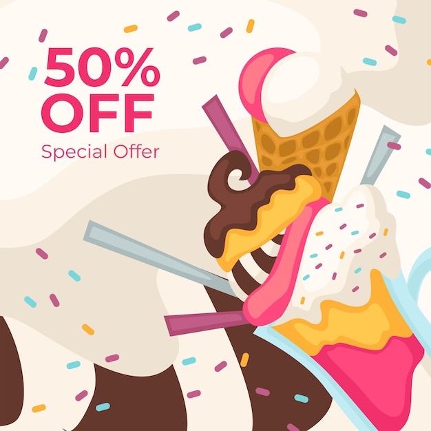 Ice cream  percent off special offer on dessert