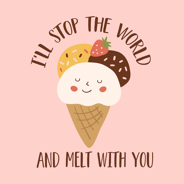 Frase di gelato citazione ispiratrice sull'amore del gelato poster rosa kawaii gelato fragola