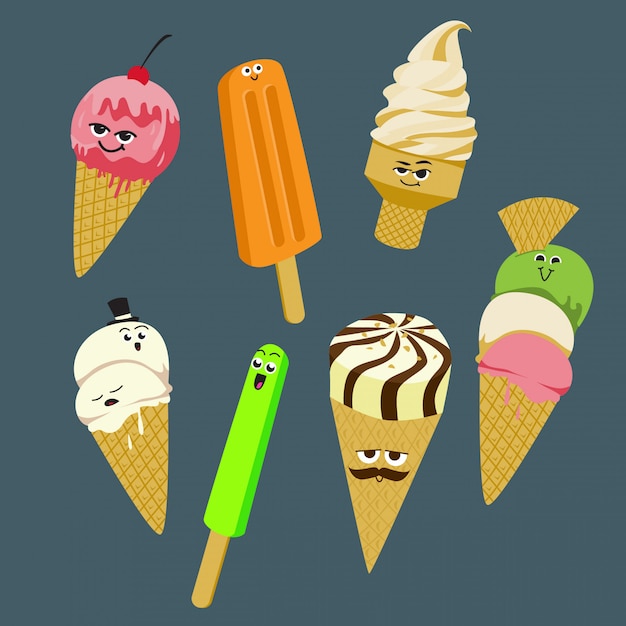 Ice cream and popsicle cartoon set