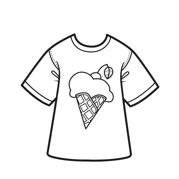 Ice cream print on Tshirt outline for coloring on a white background