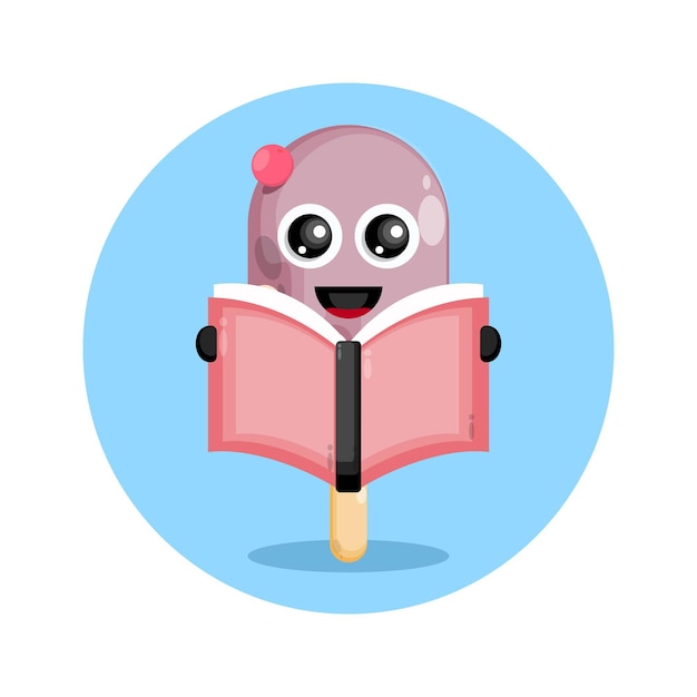 Ice cream reading book cute character logo