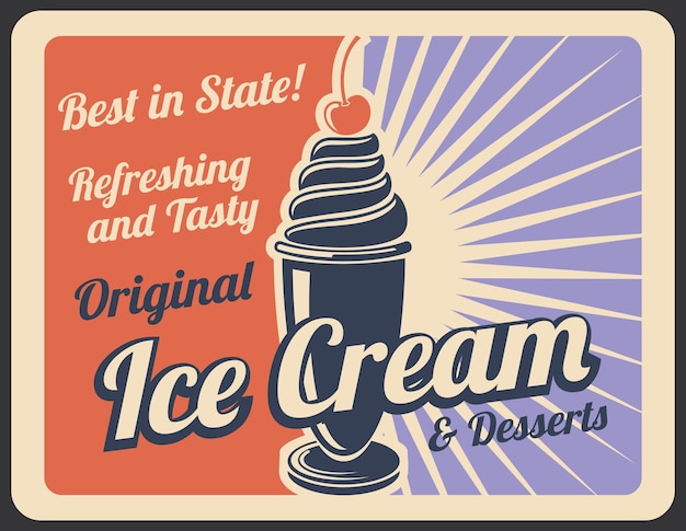 Ice cream retro banner with sweet cold dessert