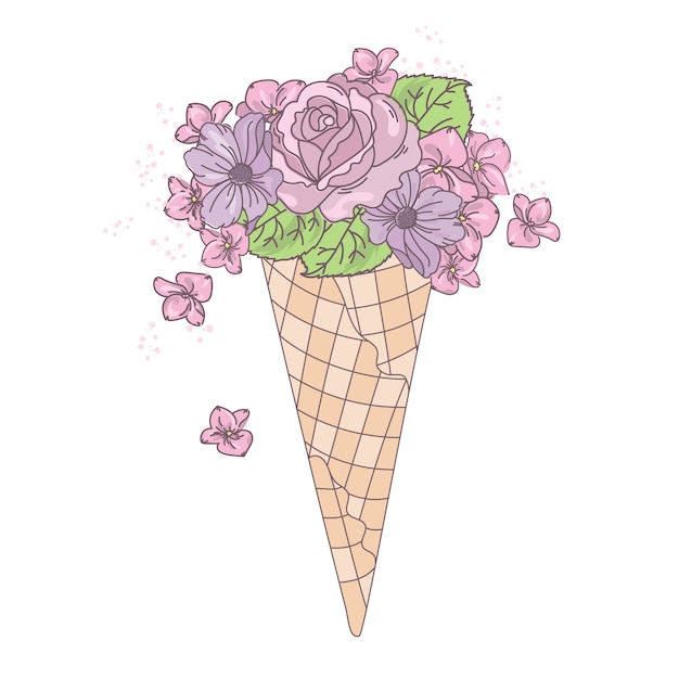 Ice cream rose wedding vector illustration print