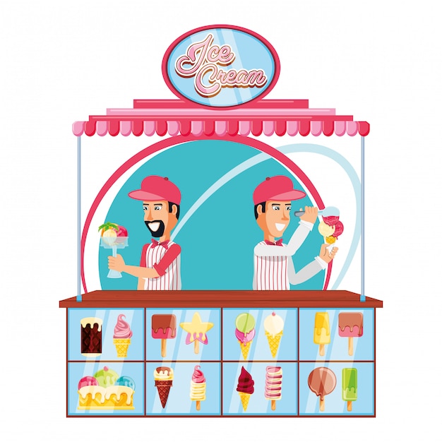 Ice cream sales man in kiosk character