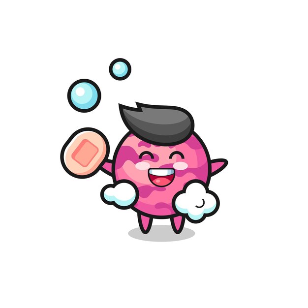 Ice cream scoop character is bathing while holding soap , cute style design for t shirt, sticker, logo element