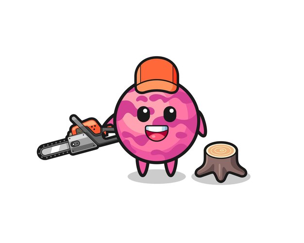 Ice cream scoop lumberjack character holding a chainsaw  cute design