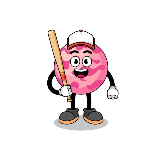 Ice cream scoop mascot cartoon as a baseball player