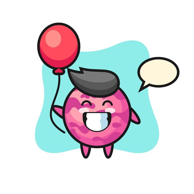 Ice cream scoop mascot illustration is playing balloon