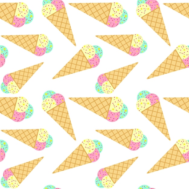 Ice cream seamless background Ice cream cones in mess pattern with cold sweets