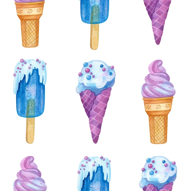 Vector ice cream seamless pattern frozen desserts