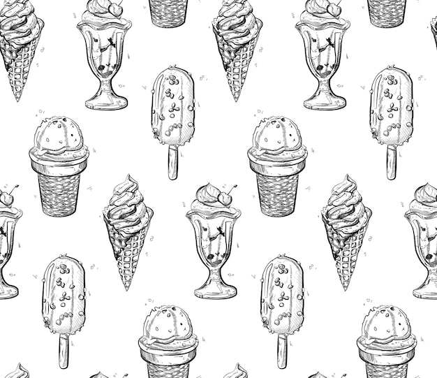 Vector ice cream seamless pattern. sketch style.