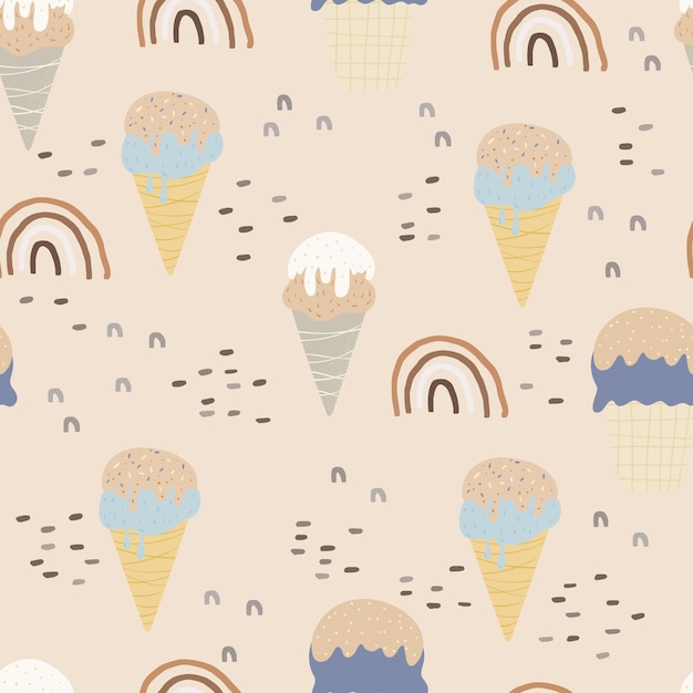 Ice cream seamless pattern Vector background for design textile fabric baby clothes