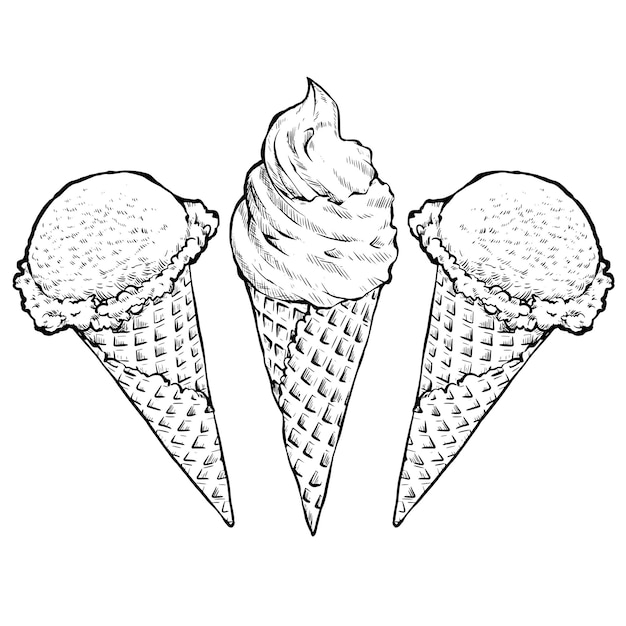 Vector ice cream set vector hand drawn illustration in vintage engraving style isolated on white backgrou