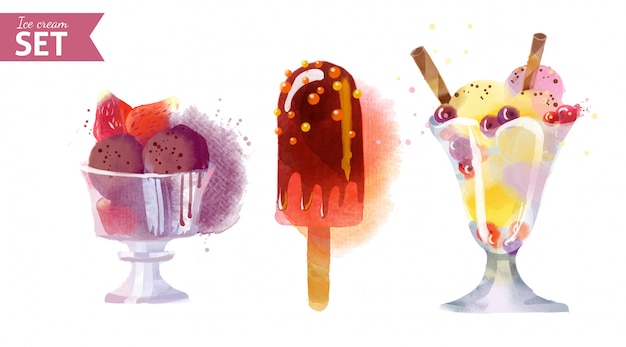 Ice cream set. watercolor   illustration