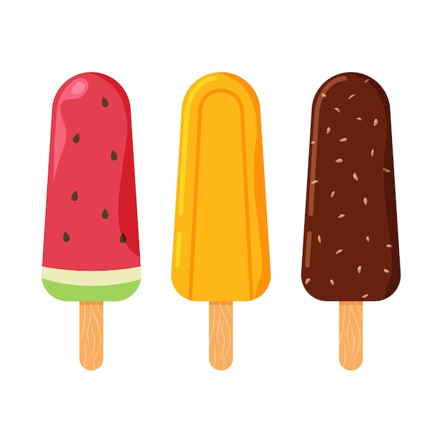 Vector ice cream set with different fillings in trendy cartoon style